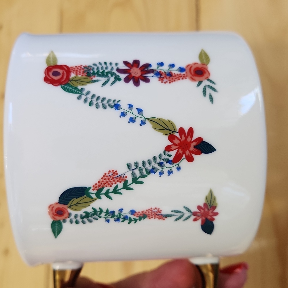 OPALHOUSE White Floral Letter "M" Initial Monogram Porcelain Mug Coffee Tea Cup - Picture 4 of 11